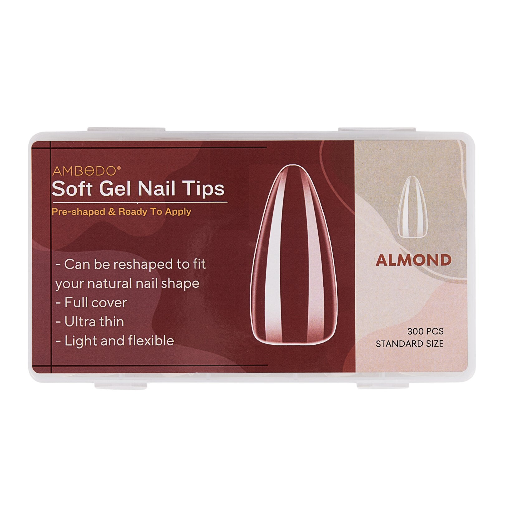 300pcs Ultra - Thin Nail Extension Soft Nail Tips - Almond - Ambedobeauty