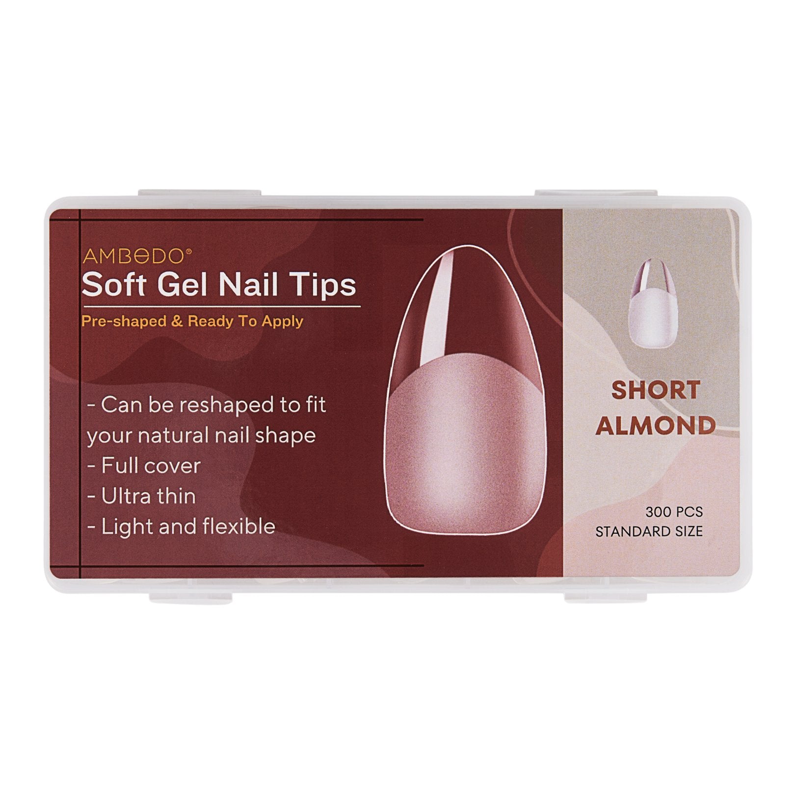 300pcs Ultra - Thin Nail Extension Soft Nail Tips - Short Almond - Ambedobeauty