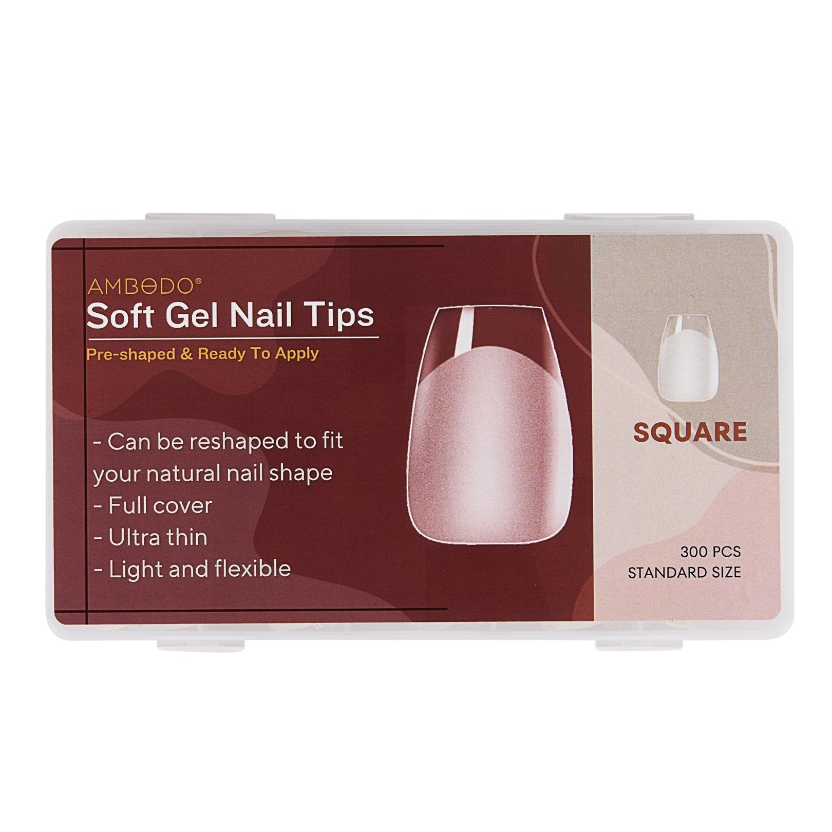 300pcs Ultra - Thin Nail Extension Soft Nail Tips - Square - Ambedobeauty