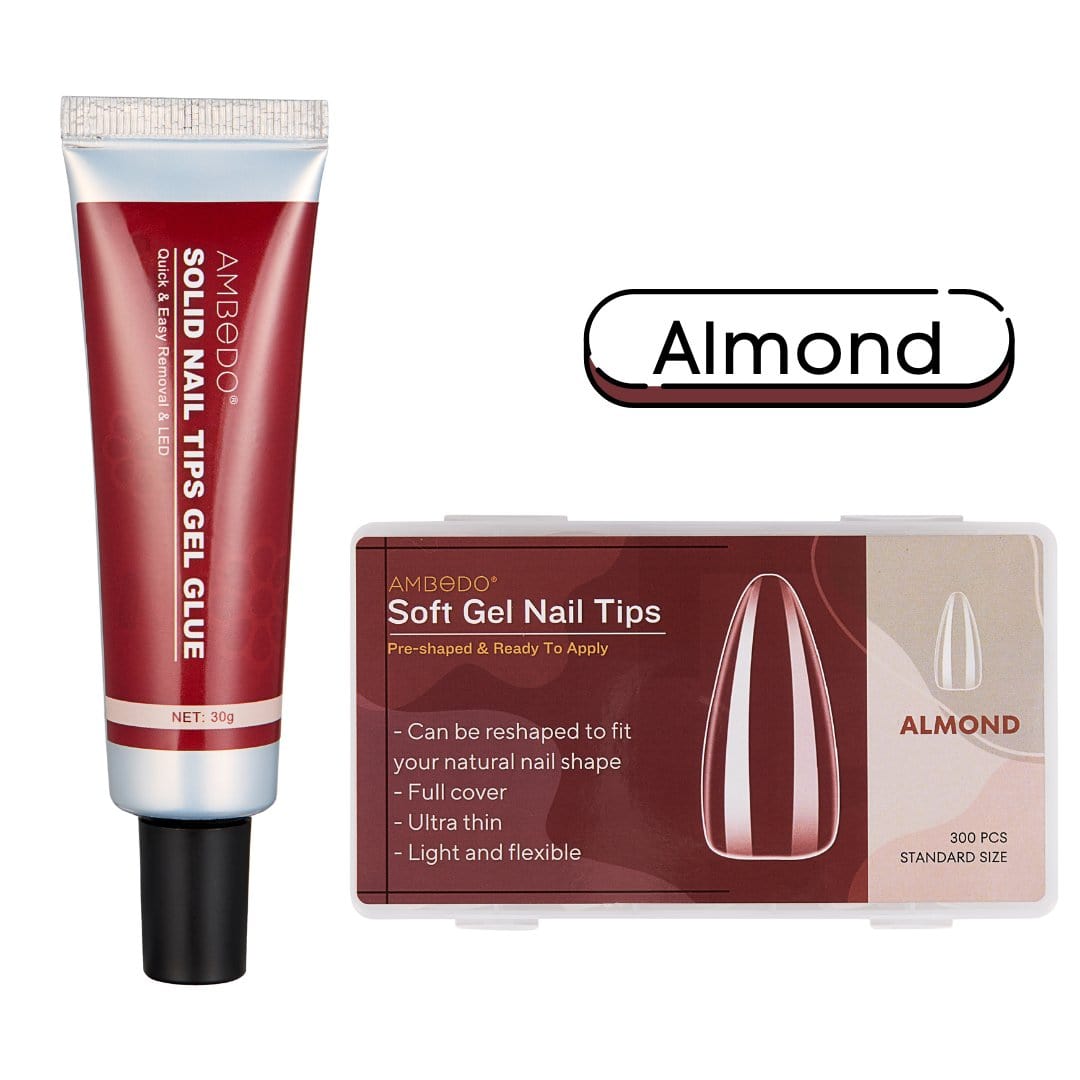 Ambedobeauty Nail Care Almond Soft Nail Tips + Solid Glue Set