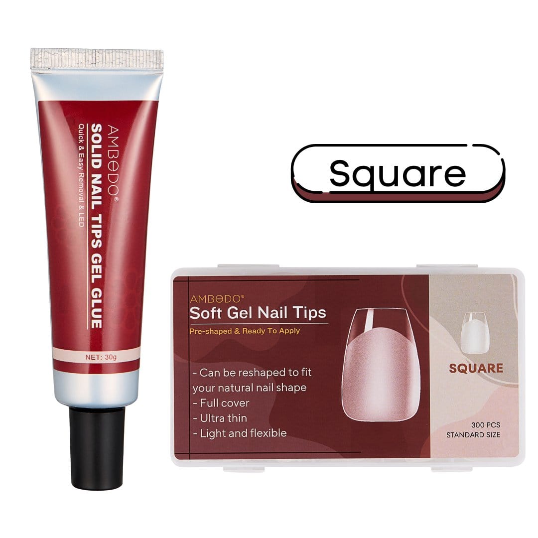 Soft Nail Tips + Solid Glue Set - Ambedobeauty