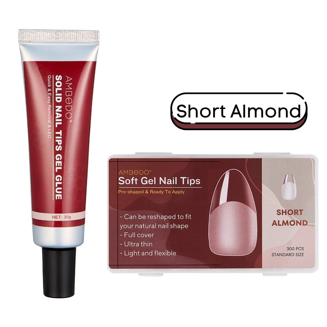 Ambedobeauty Nail Care Short Almond Soft Nail Tips + Solid Glue Set